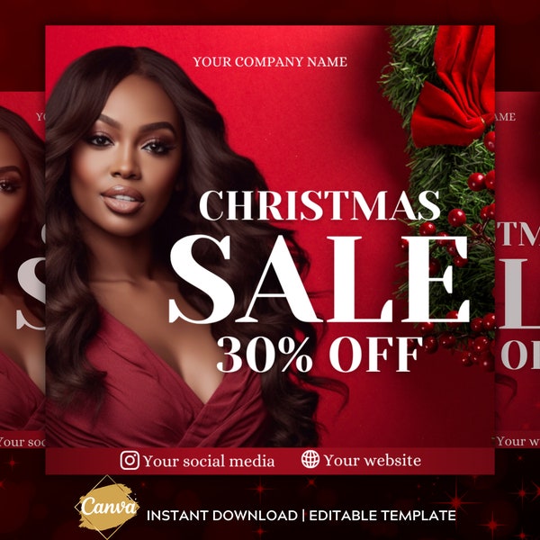 Christmas Sale Flyer Template Hair Wigs Hair Lash Nails Christmas Day Holidays Flyer Christmas Flash Sale Flyer Xmas Sale Canva Template