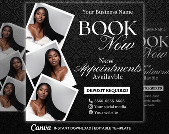 Elegant Theme Book Now Canva Appointments Available Deposit Required Premade Instagram Social Media Editable Flyer Template Hair Makeup Lash