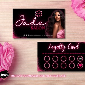 Modèle de carte de fidélité noir et rose Modèle de cartes de fidélité client Carte de visite Lash Salon Hair Makeup Hair Nail Coffee Shop Lash premade