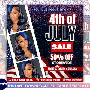 4th of July Sale Flyer DIY Flyer Template Design Wigs Hair Lash Nails Independence Day Flyer Premade Instagram 4th of July Flyer Post Canva