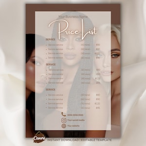 Neutral Beige Price List Template Price List Flyer Minimal Price List Hair Wig Template Nail Flyer Braid Nail Makeup Saloon Canva Editable