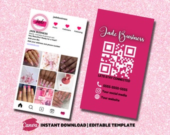 Neutral Instagram Business Cards IG Canva Business Card Template Design Nail Salon Cards Nail Artist QR Code Digital Premade Business Card