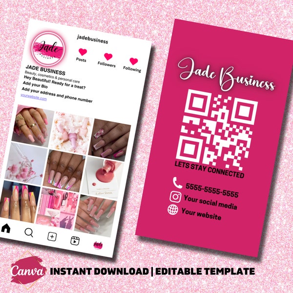 Neutral Instagram Business Cards IG Canva Business Card Template Design Nail Salon Cards Nail Artist QR Code Digital Premade Business Card