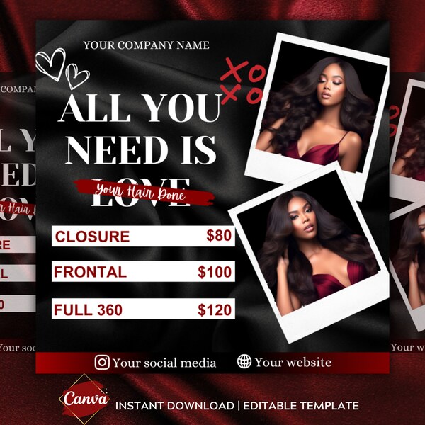 DIY Editable February Valentines Day Sale Flyer Valentine’s Day February Hair Wigs Installation Booking Flyer Wig Appointments Available