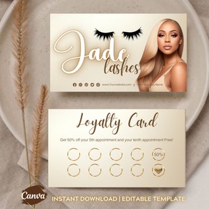 Modelo de cartão de fidelidade Lash Cartões de fidelidade VIP Modelo de cartão de visita Recompensa de salão de beleza Cartão de fidelidade para cabelo Maquiagem Cabelo Unhas modelo Canva pré-fabricado