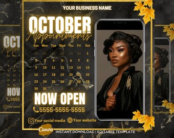 Calendar Fall Autumn Theme October Appointment Instagram Booking Hair October Book Now Flyer Wigs Calendar Flyer Appointments Announcement