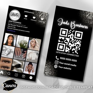 Schwarz Weiß Instagram Visitenkarte IG Visitenkarte Vorlage Nagel Haar Zöpfe Wimpern Perücken QR Code Visitenkarte IG Business Template Qr