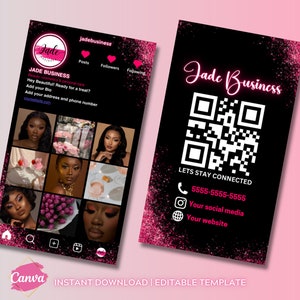 Pink Glam Karte Instagram Visitenkarte IG Visitenkarte Makeup Artist Visitenkarte QR Code Mua Business Instagram MUA Business Template Qr