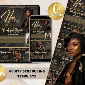 Acuity Scheduling Template Hair Stylist Wig Acuity Scheduling Template Hair Braid Stylist Website Canva Template Black and Gold Brown Marble