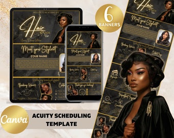 Acuity Scheduling Template Hair Stylist Wig Acuity Scheduling Template Hair Braid Stylist Website Canva Template Black and Gold Brown Marble