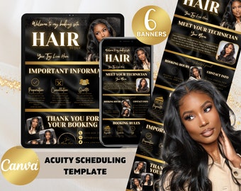 Glam Acuity Scheduling Template Hair Stylist Wig Acuity Scheduling Template Hair Braid Stylist Website Canva Template Black Gold Template
