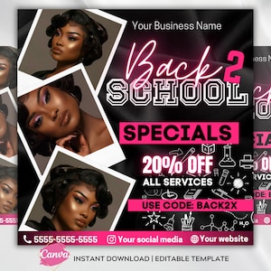 Back to school hair flyer Back 2 school Canva Flyer template Hair Wig Sale Social media Flyer Back to school hair design Book Now Flyer DIY