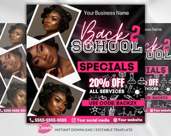 Back to school hair flyer Back 2 school Canva Flyer template Hair Wig Sale Social media Flyer Back to school hair design Book Now Flyer DIY