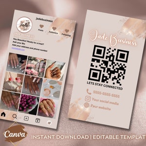 Rose or carte Instagram carte de visite IG carte de visite Nail Stylist carte de visite QR code carte de visite Instagram Business modèle cheveux Qr