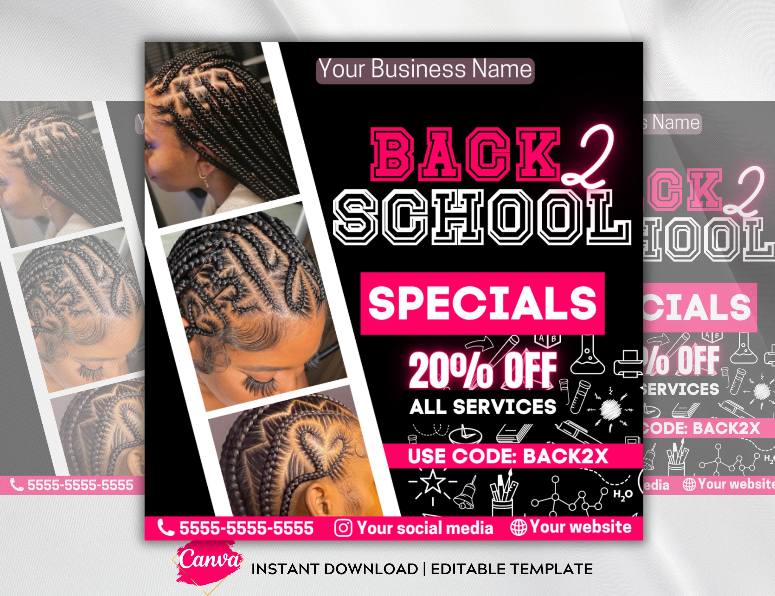 Back to school hair flyer Back 2 school Canva Flyer template Hair Wig Sale Social media Flyer Back to school hair design Book Now Flyer DIY