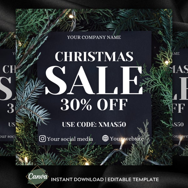 Christmas Sale Flyer Template Classic Christmas Tree Holidays Flyer Christmas Flash Sale Flyer Xmas Template Social Media Instagram Post DIY