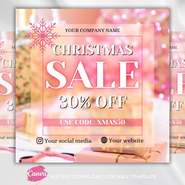 Cute Pink Christmas Sale Flyer Template Holidays Flyer Christmas Flash Sale Flyer Xmas Template Social Media Instagram Post DIY Bakery Shop