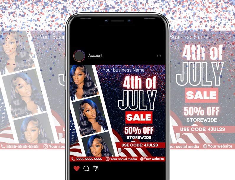 4th of July Sale Flyer DIY Flyer Template Design Wigs Hair Lash Nails Independence Day Flyer Premade Instagram 4th of July Flyer Post Canva image 2