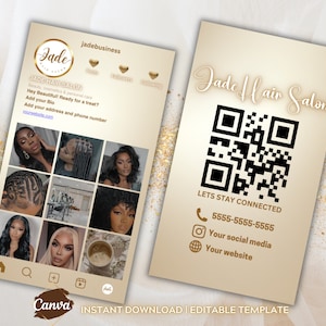 Cartões de visita dourados do instagram, faça você mesmo, modelo de cartão de visita, design, influenciadores ig, pequenas empresas, código qr, digital, pré-fabricado