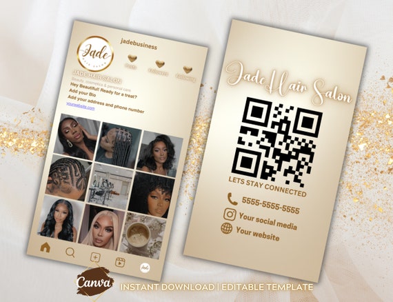 Gold Instagram Business Card Template, QR Code (DIY Canva)
