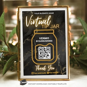 QR-code afdrukbare virtuele fooienpot Venmo-betalingsteken QR-codeteken Canva-sjabloon Bewerkbare tip geaccepteerd teken Canva-sjabloon Aangepaste fooienpot