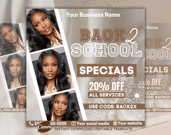 Back to school Sale premade Flyer Instagram Hair Wigs Lashes Nails Aesthetician Make Up Specials sale Flyer Back to school Sale Template DIY