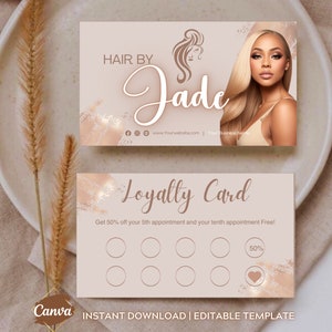 Rose Gold Loyalty Card Template VIP Customer Loyalty Cards Business Card Template Salon Reward Hair Loyalty Makeup Hair Nails premade Canva