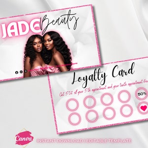 Pink Loyalty Card Template Template Customer Loyalty Cards Business Card Lash Salon Hair Makeup Hair Nail Coffee Shop Lash premade Canva DIY