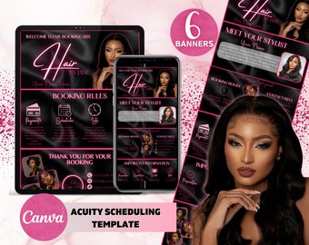Acuity Scheduling Template Hair Wig Acuity Scheduling Template Acuity Lash template Braid Nail Stylist Website Canva Template Black and Pink
