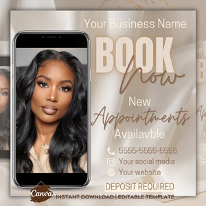 Neutral Editable Book Now Flyer DIY Appointments Available Template Premade Flyer Template Hair Lashes Make up Nails Stylist Canva Template