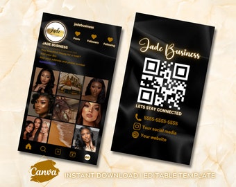 Neutral Business Card Template, Instagram QR Code (DIY Canva)