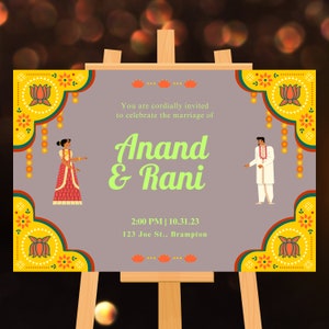 Plantilla de cartel de bienvenida de boda personalizado / Hindú Gujarati Tamil Telegu / Diseño personalizable / Descarga digital instantánea