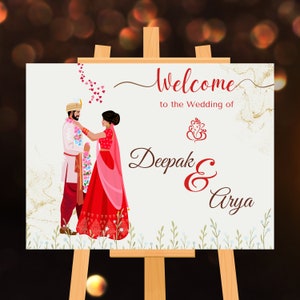 Plantilla de letrero de bienvenida para boda india personalizada / Hindú Tamil Gujarati / Diseño personalizable / Descarga digital instantánea