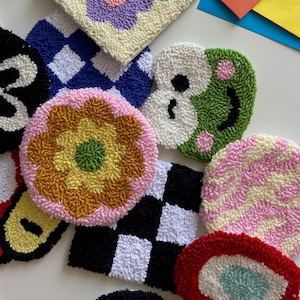 Cute Mug Rug Coaster,Mug Rugs,Handtufted Coffee Coasters, Punch Needle Coasters, Tufted Mug Rug