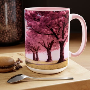 Cherry Blossom (Sakura) - 15oz Ceramic two-tone Coffee Mug - Left or Right handed
