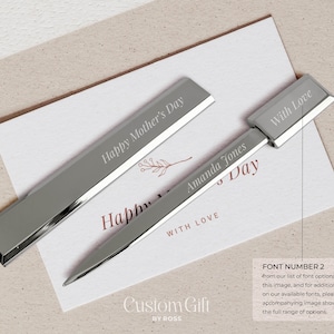 Abridor de cartas de prata gravado com logotipo - Presente personalizado para padrinho de casamento para ele, acessórios de mesa de escritório banhados a prata Presente de administrador