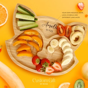 Personalized Fox Bamboo Plate Gift for Kids - 1st Birthday Gift Boys & Girls Preschoolers Gifts Bamboo Childrens Animal Weaning Plates