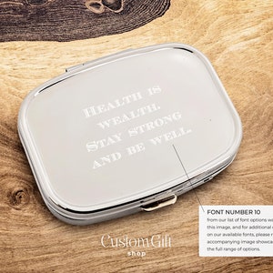 Silver Engraved Purse Pill Box - Medication Travel Pill Case or Mint Box Personalized with Name, Grandma Birthday Gift for Elderly