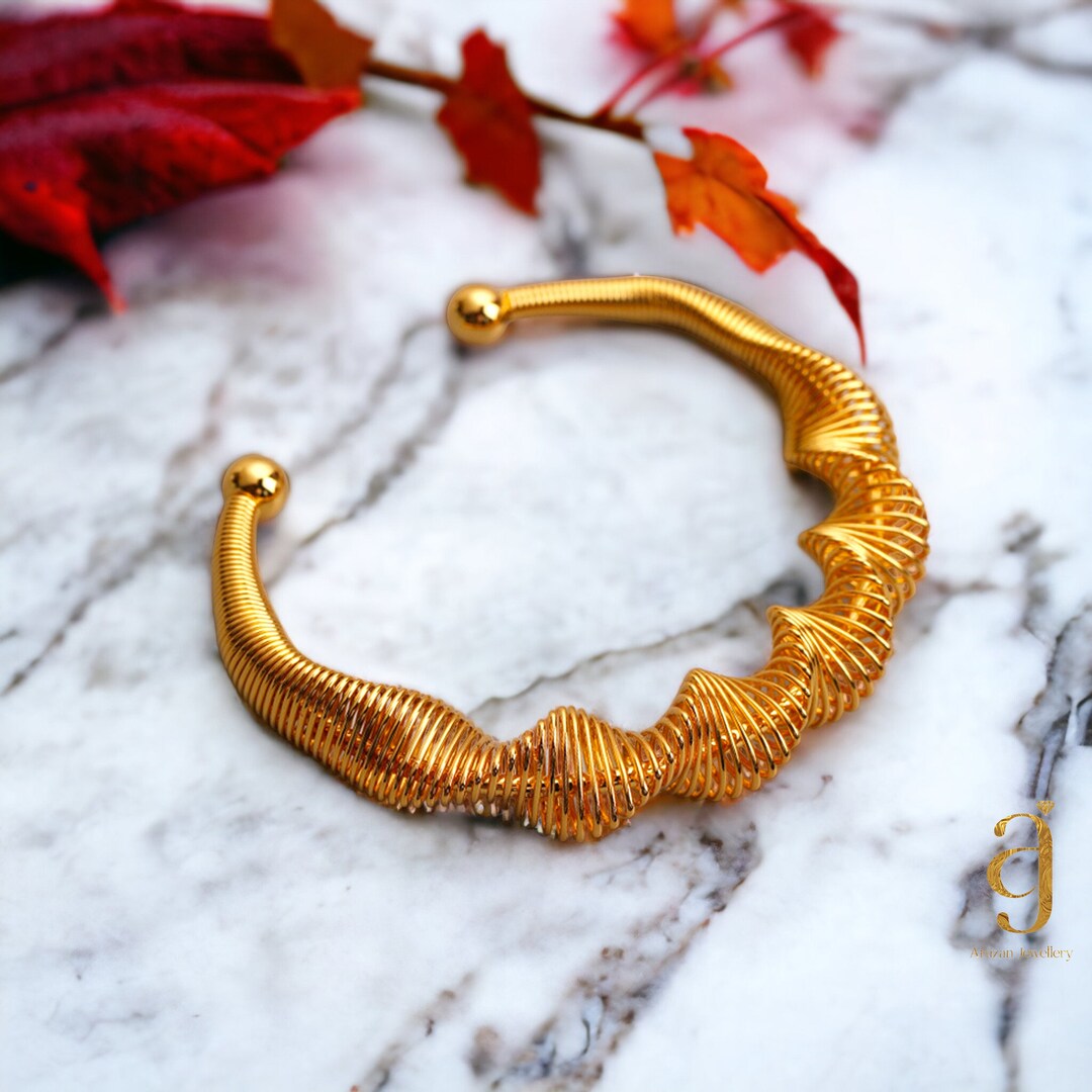 Unique Gold Wave Bangle DNA Strand Bracelet Sound Wave Etsy
