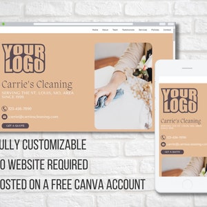 Bellissimo modello di sito web Canva per addetti alle pulizie domestiche / Fai brillare la tua attività e attira clienti soddisfatti
