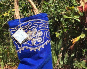 Tall Fabric Gift Bag - African Royal Blue and Gold