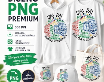 Dai Dai Shakira Soccer Word Art PNG Design + Edit, Football DTF Sublimation File, 300 DPI Transparent, Shirt Mug Hoodie Cap Digital Download