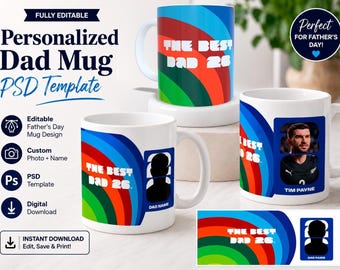 Personalisierte Papa Tasse PSD Vorlage WM 2026, bearbeitbares Vatertagsdesign (digitaler Download)
