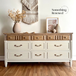 SOLD***Refinished cream solid wood dresser