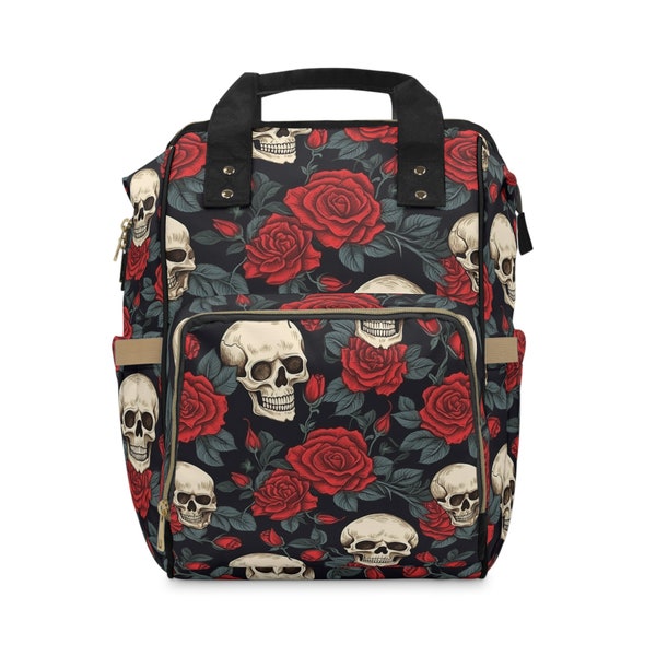 The Goth Floral Multifunctional Diaper Backpack - Dark and Stylish Nursery Bag - Shop Now for Versatile Fashion!