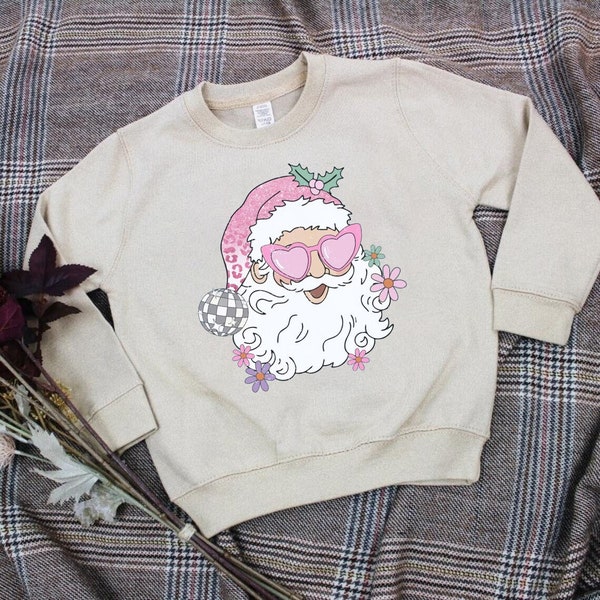 Disco Santa Sweatshirt, Christmas Sweatshirt for Kids, Pink Santa Sweatshirt, Kids Christmas Sweatshirt, Retro Santa Christmas Sweatshirt