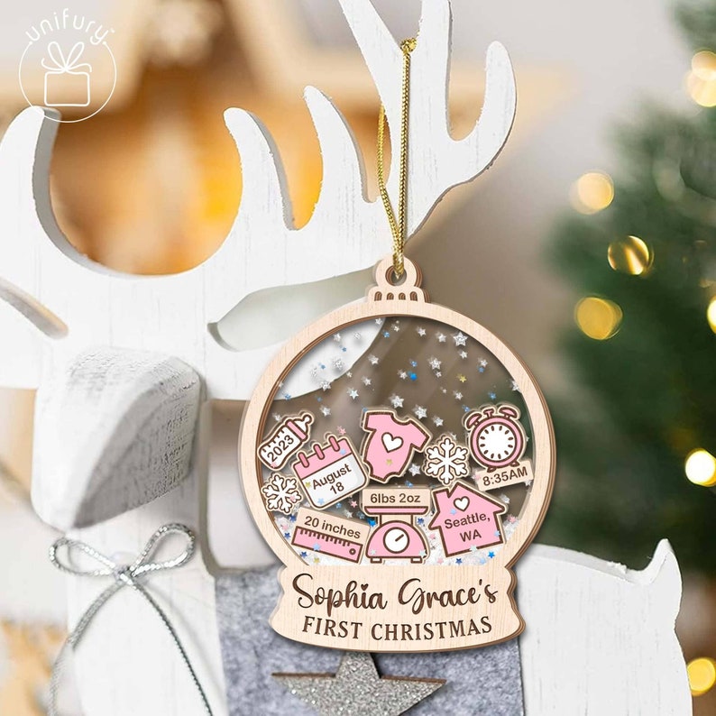 Personalized Baby First Christmas Ornament, 4D Shake Newborn Ornament For New Mom Gift, Christmas Tree Ornaments Baby Shower Gift Style 1 image 6