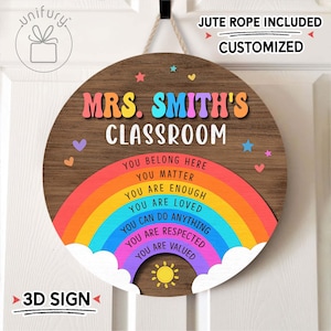Personalized 3D Teacher Door Sign, Teacher Name Sign, Teacher Gift, Back To School Gift, Classroom Door Sign, Rainbow Classroom