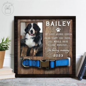 Custom Memorial Pet Collar With Photo, Pet Sympathy Gift, Dog Memorial Frame For Loss Of Dog, Memorial Wood Frame With Collar Holder Style 1 image 1