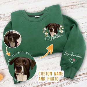 Personalized Pet Face And Pet Name Sweatshirt, Custom Dog Portrait Sweater, Custom Dog Mom Floral Sweatshirt, Gifts For Dog Lovers